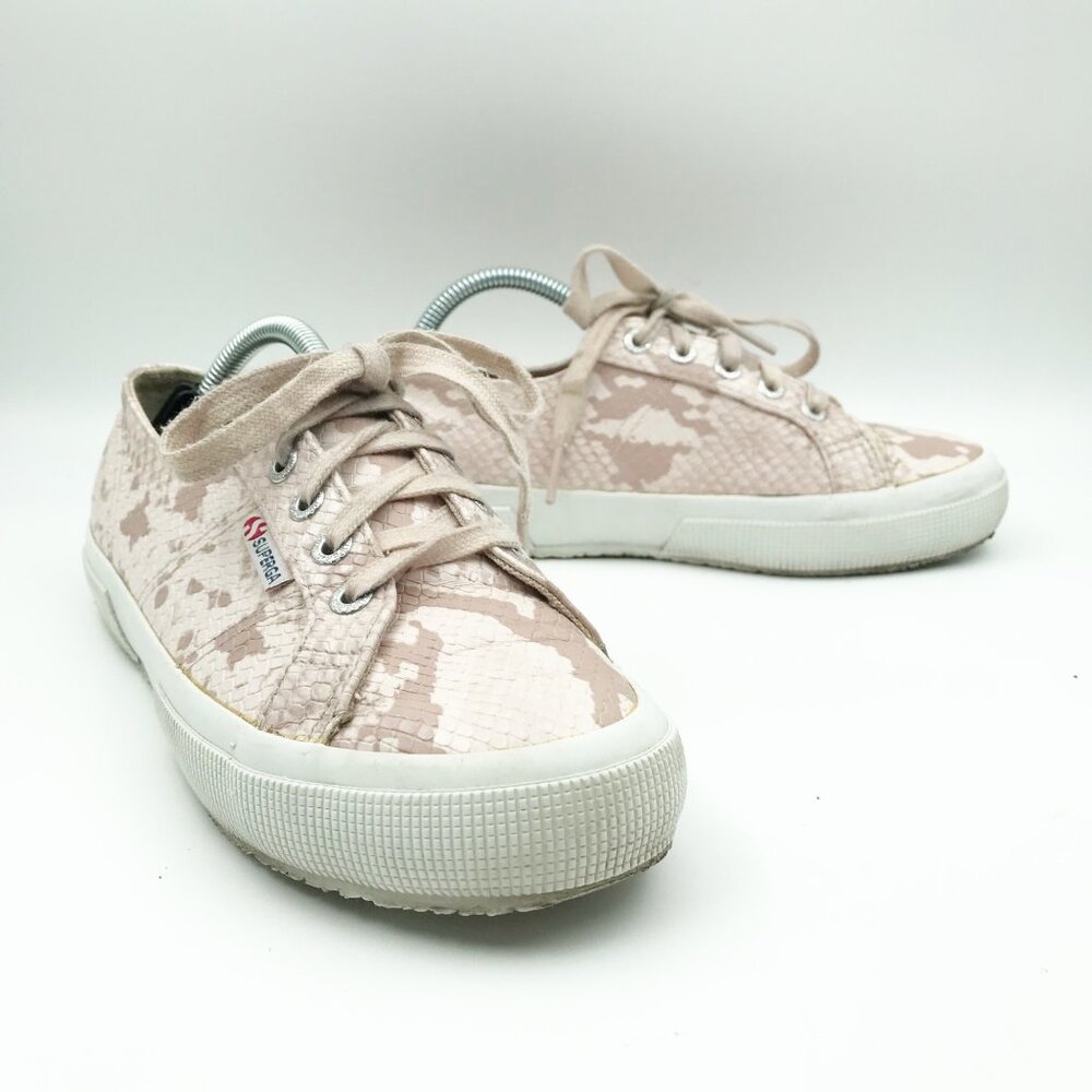 SUPERGA Pink Snakeskin Leather Lace Up Sneakers Womens 6.5